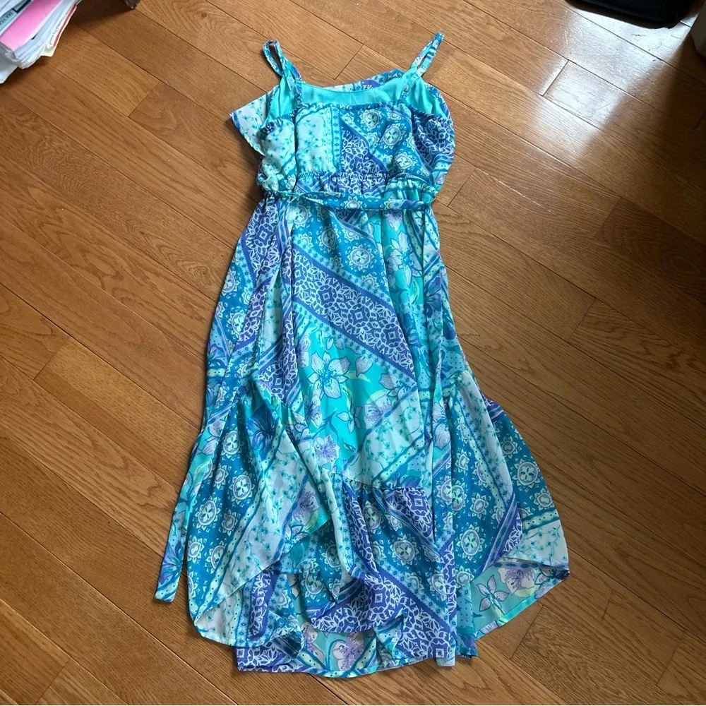 Childrens Place girls 14 dress maxi Floral Blue and Green summer worn once